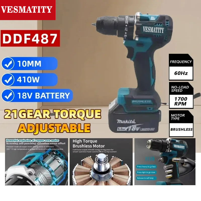 DDF487 10mm Brushless Cordless - Makita Drill Ddf484 recension och pris